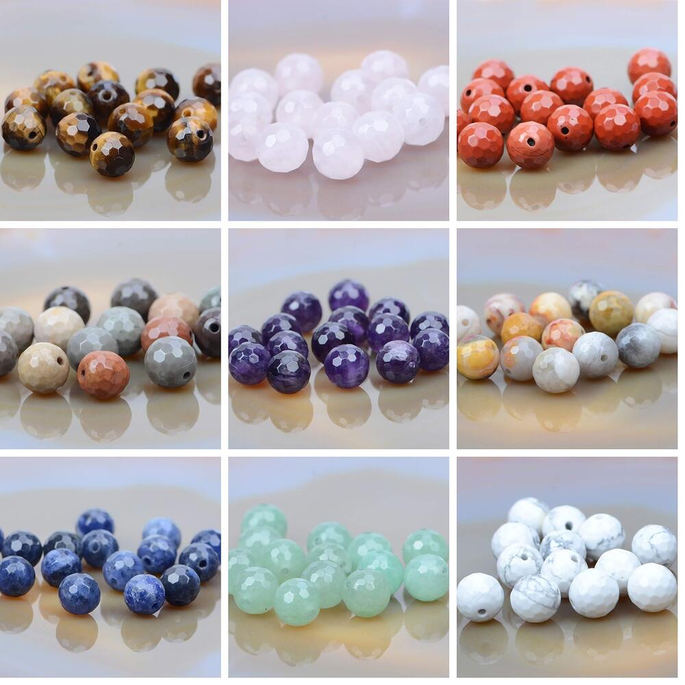 8787 100PCS 8MM Natural Crystal Beads 10 Materials Faceted Stone Gemstone